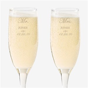 Bridal Shower: Mr. and Mrs. Collection Personalized Champagne Flute Set