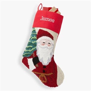Classic Santa Embroidered Hooked Christmas Stocking