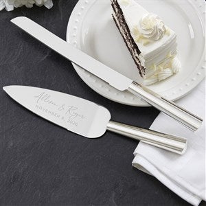 Elegant Couple Engraved Wedding Cake Knife & Server Set