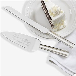 Elegant Couple Engraved Wedding Cake Knife & Server Set