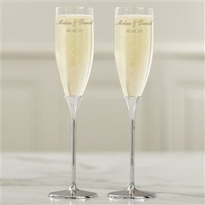 Classic Personalized Silver Wedding Flute Set