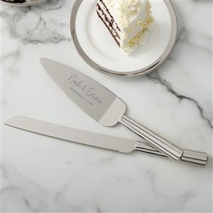 Modern Engraved Silver Cake Knife & Server Set