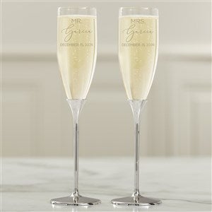 Elegant Couple Personalized Silver Wedding Flute Set