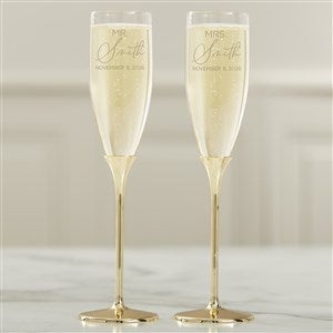 Elegant Couple Personalized Gold Wedding Flute Set
