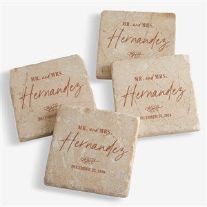 Botanical Wedding Personalized Tumbled Stone Coaster Set