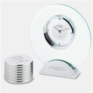 Engraved Round Office Clock and Paperweight Set - 41862
