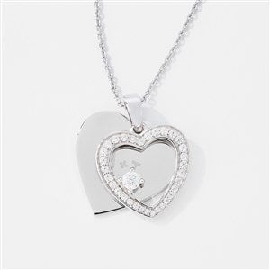 Engraved Milestone Sterling Silver Pave Heart Swing Necklace  - 43540