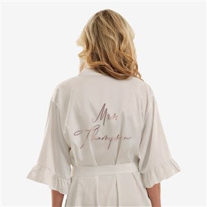 Metallic Foil Bride Personalized Ruffle Satin Robe-White