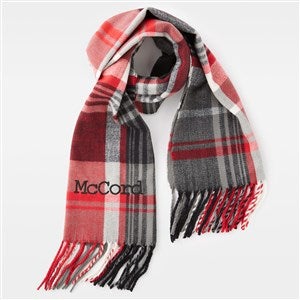 Embroidered Soft Fringe Scarf in Charcoal Plaid - 45972