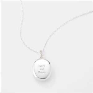 Engraved Sterling Silver Oval Locket with Diamonds Necklace - 46249