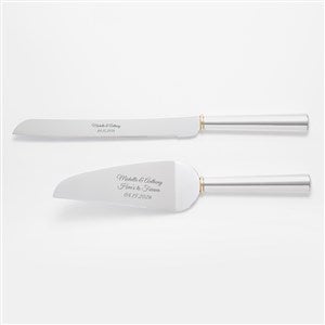 Engraved Silver and Thin Gold Band Cake Server Set