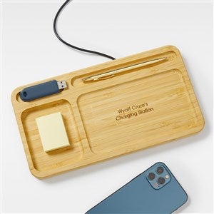 Engraved Bamboo Charging Valet Tray