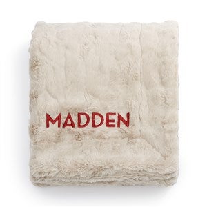 Embroidered Patterned Faux Fur Throw Blanket in Buff