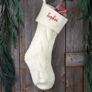 Kittenish Embroidered Cable Knit Stocking in Ivory