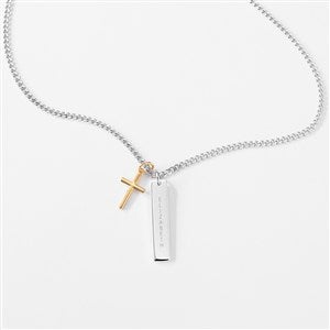Kittenish Engraved Gold & Sterling Silver Cross and Bar Necklace  - 52326