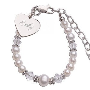 Engraved Baptism to Bride Sterling Silver Beaded Bracelet  - 55096
