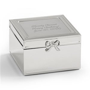 Engraved Silver Square Jewelry Box with Hinge Lid
