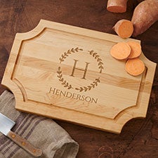 Maple Leaf Personalized Family Initial Scalloped Cutting Board - 30471D
