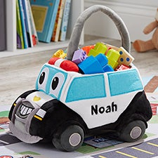 Police Truck Embroidered Plush Toy Storage Basket - 30971