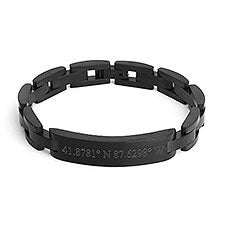 Engraved Men's Black Plate Coordinates Bracelet - 31864D