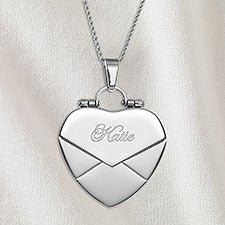 Secret Message Engraved Envelope Heart Locket Necklace - 32823D