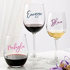 Trendy Script Name Personalized Wine Glasses - 34326