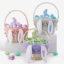 Personalized Bunny Easter Basket Liner & Basket with Folding Handle - 35445