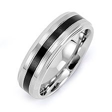 Men's Engraved Stainless Steel Single Black Inlay Band  - 35657D