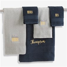 His or Hers Embroidered Luxury Cotton Bath Towel Collection  - 35990