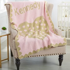 Metallic Heart Personalized Baby Crib Knit Blanket - 35994D