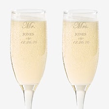 Personalized Crystal Wedding Champagne Flutes - Mr and Mrs Collection - 3706