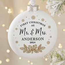 Personalized Wedding Deluxe Slim Globe Ornament  Gold Foliage - 37362