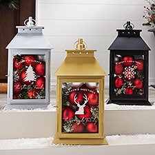 Personalized Decorative Candle Lantern - Christmas Plaid - 37398