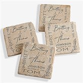 Elegant Couple Personalized Wedding Tumbled Stone Coaster Set  - 37823