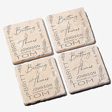 Elegant Couple Personalized Wedding Tumbled Stone Coaster Set  - 37823