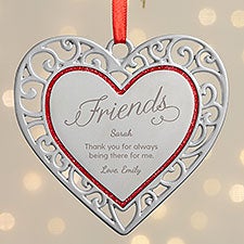 Friends Personalized Silver Heart Ornament  - 37991