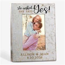 He Asked, She Said Yes Personalized Engagement Galvanized Metal Picture Frame  - 38178