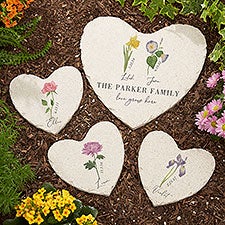 Birth Month Flower Personalized Heart Garden Stones - 38339