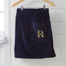 Lavish Last Name Men's Embroidered Navy Velour Towel Wrap  - 38612