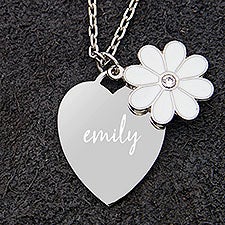 Write Your Own Personalized Flower Heart Necklace  - 39596