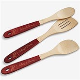 The Perfect Mix Personalized Red-Handled Bamboo Cooking Utensils- 3pc Set  - 40467