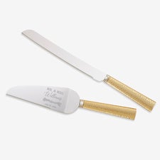 Laurels Of Love Engraved Cake Knife & Server Gold Hammered Set  - 40552