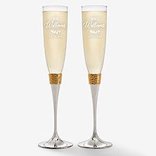 Laurels Of Love Engraved Wedding Gold Hammered Champagne Flute Set  - 40553