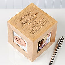 Christening Engraved Wood Cube  - 40596