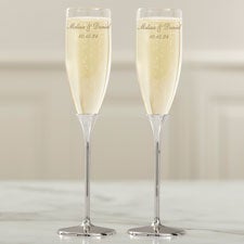 Classic Personalized Silver Wedding Flute Set  - 41180