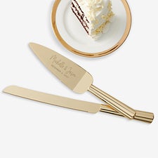 Modern Engraved Gold Cake Knife & Server Set  - 41199