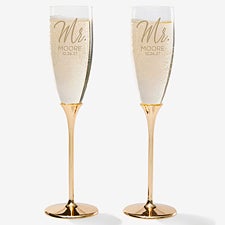 Personalized Gold Wedding Flute Set - Stamped Elegance - 41207