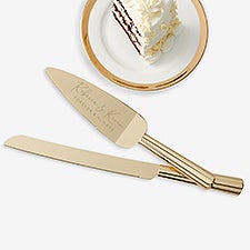 Elegant Couple Engraved Gold Cake Knife & Server Set - 41217