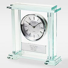 Engraved Wedding Jade Glass Clock Large Tabletop - 41288