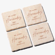 Botanical Wedding Personalized Tumbled Stone Coaster Set - 41659